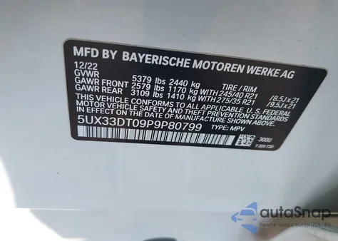 2023 BMW X4 xDrive30I z USA, uszkodzony, nr VIN 5UX33DT09P9P80799
